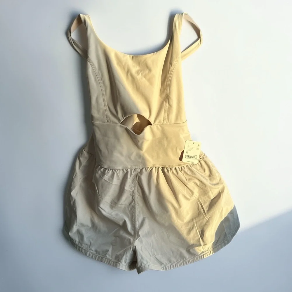 Free People Light khaki Cream Athletic Romper Shorts